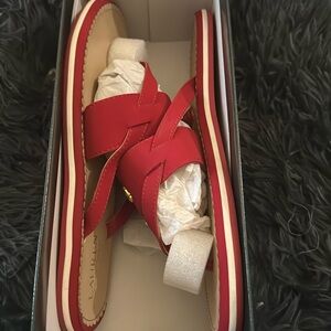 Used red Ralph Lauren flat sandals size 11